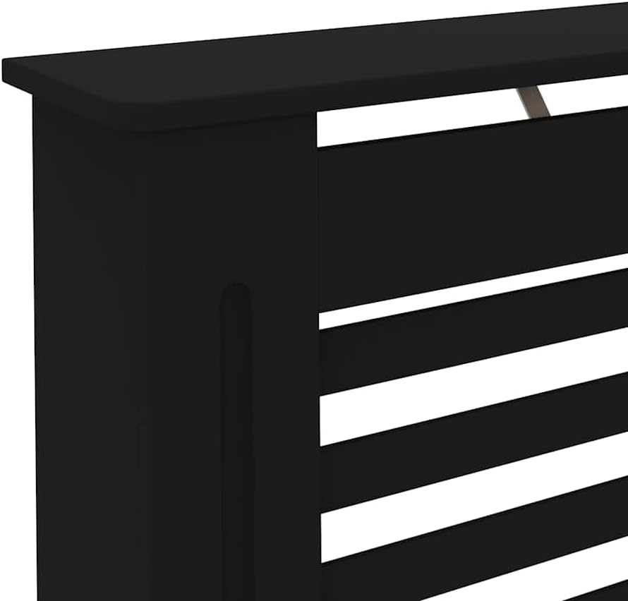 Black Radiator Cover 67.7"x7.5"x32.1" MDF Modern Slatted Design for Living Room, Safety Protection Shield with Top Shelf for Display and Storage, Durable Engineered Wood Easy