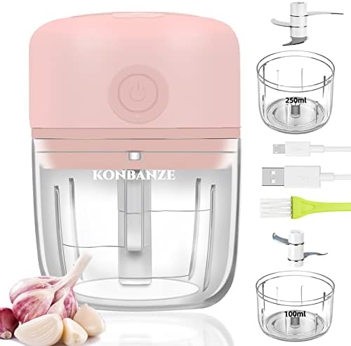 KONBANZE 2-CUP Electric Portable Mini Garlic Onion Chopper Crusher Small Food Processor Mini Food Processor Masher USB Charging Food Vegetable Cutter Kitchen Gadgets (PINK)