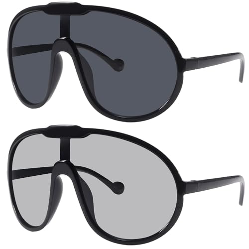 Dollger Oversized One Piece Sunglasses For Women Fashion Men Wrap Around UV400 Shield Goggles 2 Packs