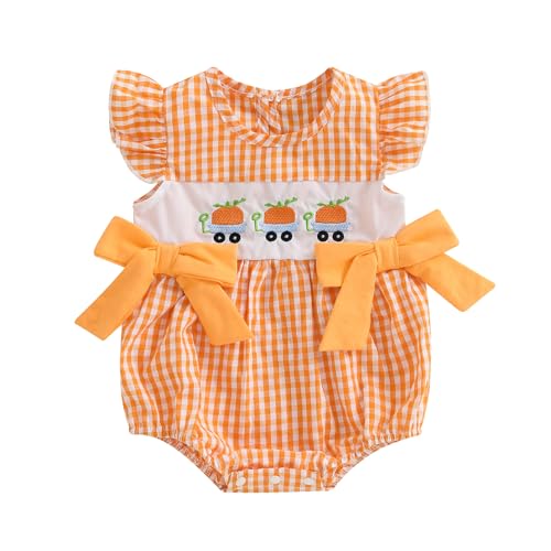 Socutebabe My First Halloween Baby Girl Outfit Infant Pumpkin Bubble Romper Smocked Onesie Newborn Pumpkin Fall Clothes (pumpkin-d-Orange 0-3 Months)