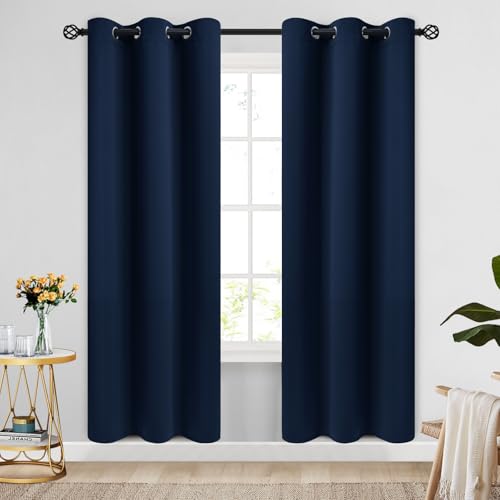 Image of COSVIYA Grommet Room Darkening Navy Blue Curtains 72 inch Long for Bedroom | Light Blocking Insulated Thermal Curtains for Living Room, Blackout Thick Polyester Window Drapes,42x72 inches, 2 Panels
