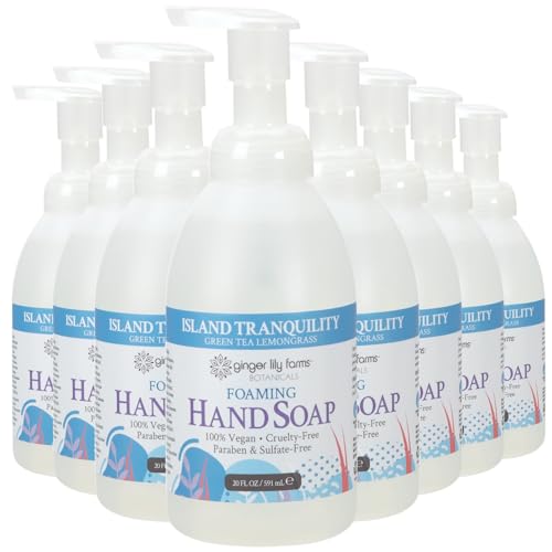 Ginger Lily Farms Botanicals All-Purpose Foaming Hand Soap Refill, Island Tranquility, 100% Vegan & Cruelty-Free, Green Tea Lemongrass Scent, 20 Fl Oz (Pack of 8)