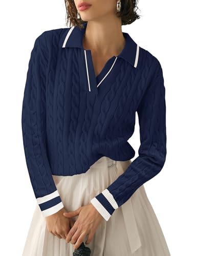 Micoson Women's Cable Knit Polo Sweater Jumper...