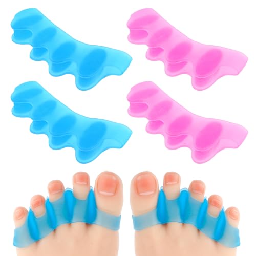 Andibro Separadores de dedos, 4 piezas de enderezador de dedos, kit de pedicura suave, corrector de juanetes, espaciadores de dedos de silicona para hombres y mujeres, almohadillas para juanetes