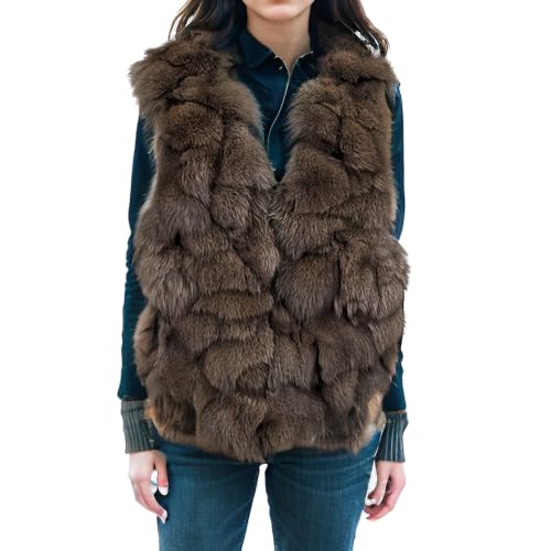 LVCOMEFF Natural Fox Fur Vest Classic Furry Coat Jacket Winter