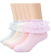 Frilly Socks Women 4/5/6 Pack Baby Toddler Girls Ruffle Socks White Princess Eyelet Frilly Lace Ankle Cotton Dress Socks For Little/Big Kids Frilly Socks Kids