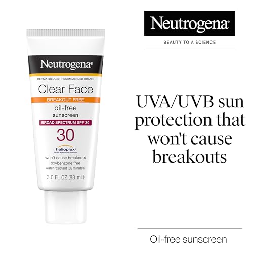Kenvue Neutrogena Clear Face Sunscreen for Acne-Prone Skin SPF 30, Broad Spectrum Facial Sunscreen Lotion, Lightweight, Non Comedogenic, Oil-, Fragrance- & Oxybenzone-Free Water Resistant (80 min), 3 fl. oz