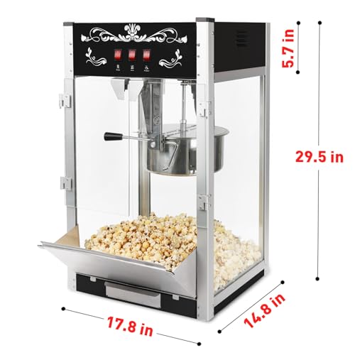 Image of 16OZ Popcorn Machine 丨 Stainless Steel Kettle Popcorn Maker Machine for Home, Theater, Parties丨Grade Electric Popper, Black
