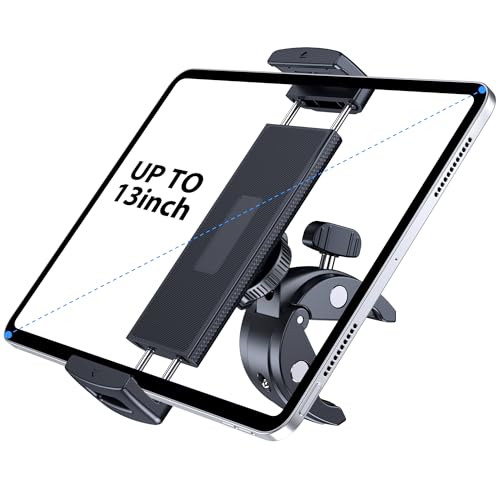 CreaDream Tablet Holder Mount for Spin Bike Tablet Clamp for Treadmill Indoor Stationary Bike Stroller Peloton Gym Trainer Handlebar Stand Fit for iPad Pro/Air/Mini Galaxy Tabs Phones 4.7-13