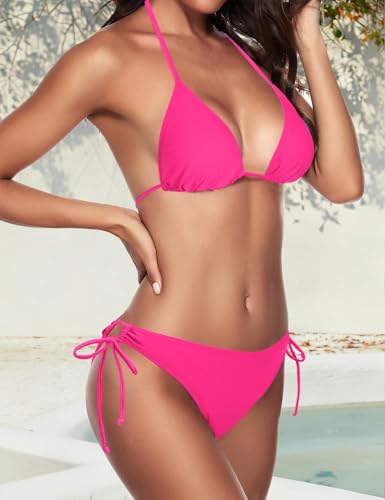 Image of Women String Bikini Set Halter Side Tie Two Piece Swimsuit Triangle Bathing Suits