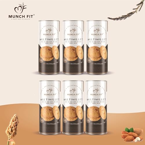 Image of Munch Fit Healthy Multimillet Cookies 125gm Pack of 6 | Egg Less Cookies Made Desi Khand with Jowar Ragi Bajra Cookies | Gluten Free, No Maida, No Added Sugar | 100% Natural Crunchy Snacks