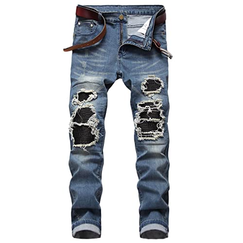 Men's Ripped Jeans Casual Stretch Button Zipper Pants with Pockets Relaxed Fit Denim Pants Boys Trendy Streetwear Jeans2