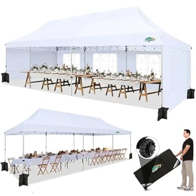 COBIZI 10x30 Pop Up Canopy Tent with 5 Removable Sidewalls, Easy Setup Canopy with Roller Bag & Sandbags?Waterproof and UPF50+ Gazebo Tent, Outdoor Gazebo for Party Wedding Events Tent(White.