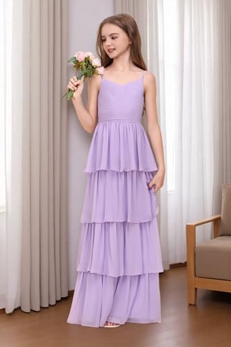 Tiered Junior Bridesmaid Dress Spaghetti Straps Long Chiffon Flower Girl Dresses A Line Girls Party Pageant Gowns3