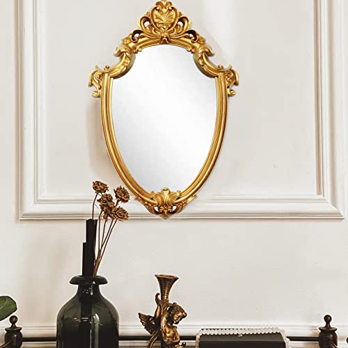 Eaoundm 16.5 X 11 Inch Vintage Mirror Antique Mirror Decorative Wall Mirror Shield Shape (Brush Gold) #TOP1