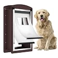 ALUMANI Dog Door for Wall, Large Dog Door with Double Lock Panels, Steel Frame and Telescoping Tunnel, Doggie Door for Interior and Exterior Wall, Up to 100lbs, Coffee Color