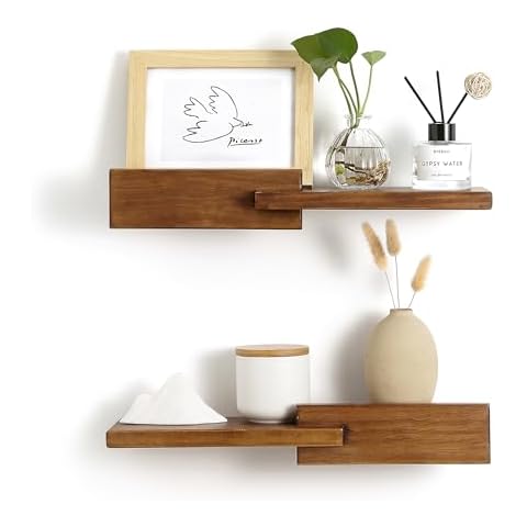GRID FORTE Wood Floating Shelf (Set of 2), Modern Reversible Wall Shelves, Minimalism Wall Mount Hardwood Shelves, Wall Decor Shelving for Bedroom Living Room Kitchen 4.5D x 15W Inch (Walnut) Cover