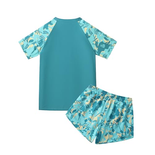 Boys' Rash Guard Set Two Piece Swimsuits Kids Short Sleeve Swimwear Swim Trunks with Compression Liner(5-16T)2
