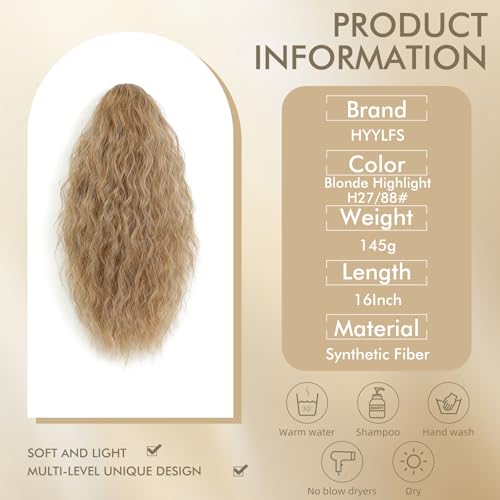 Image of Claw Clip Ponytail Extension 16In Curly Hair,Blonde Highlight H27 /88#