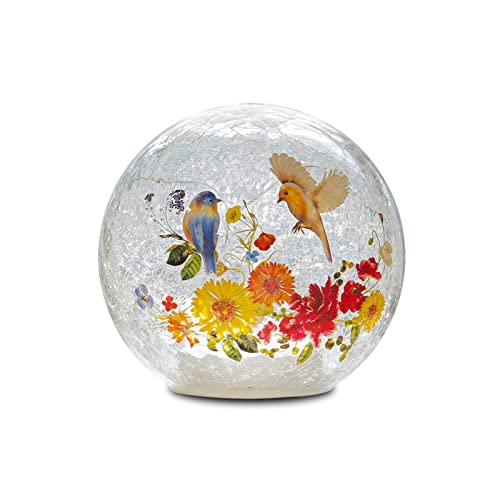 BERSCAH Glass Ball Light Crackle LED Night Light Flower Birds Grass Pattern Globe Glass Table Lamp, Orb Cardinal Night Light for Outdoor Decorations Pathway Patio Yard Lawn Bedroom - 1 Pack