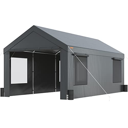 VEVOR tenda garage 3,7 x 6 x 2,96 m tenda garage in PE rivestito su entrambi i lati da 180 g/m² e tubo in acciaio zincato tenda magazzino posto auto coperto diametro colonna 38 mm grigio scuro