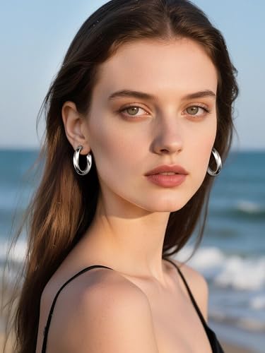 Image of Stainless Steel Chunky Hoop Earrings For Women, Minimalist and Chic, Black /Gold Plated, Round Hoops Earrings Hypoallergenic, Size: 30mm /40mm /60mm /80mm, Come with Box