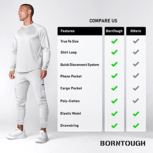 Born Tough Mens Cargo Workout Joggers Pants,Tapered Bodybuilding Gym Cargo Joggers, Athletic Running Cargo Sweatpants For Men Grey #TOP4