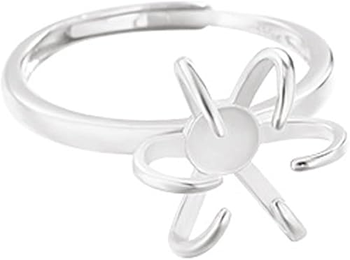 Anillo de plata de ley 925 con 46 garras, piedra cruda en blanco, ajuste de cabujón, base de anillo ajustable, joyería hecha a mano, regalo para niña