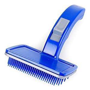 PetVogue Slicker Dog Comb Brush Pet Grooming Brush Daily Use to Clean Loose Fur & Dirt Great for Dogs and Cats with Medium Long Hair Dog Hair Self-Cleaning Grooming Comb for Dematting Detangling & Deshedding Brush-Blue