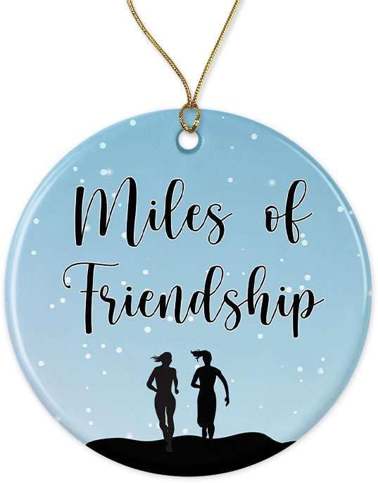 Adorno redondo de cerámica para correr  Miles of Friendship  Adorno de Navidad  Decoración navideña  Adorno 2023 para él y ella impreso en ambos