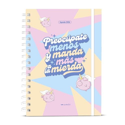 Puterful - Agenda anual 2026 - Preocupe-se menos – Agenda académica - Planeador escolar – Semana vista – Agenda com mensagens divertidas – A5 – 12 meses - de janeiro 2026 a dezembro 2026