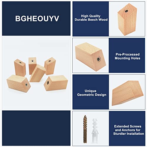 Bgheouyv 6 Pack Wood Wall Hooks, Coat Hooks Wall Mounted Hooks For Hanging, 6 Hat Hooks With 6 Screws, Wooden Wall Hooks For Hanging Hat, Coat, Towels, Bags, Keys, Clothes (Beech Wood) #TOP2