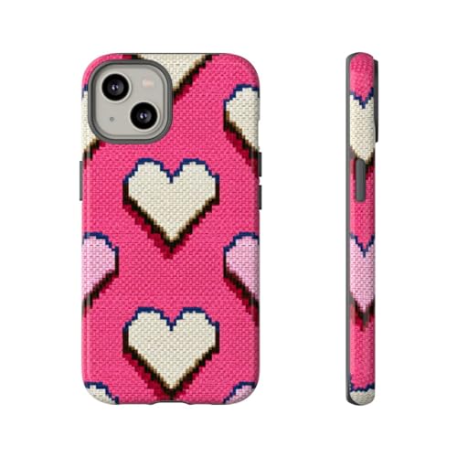 Coque iPhone 14 rigide à motif cœur rose pixelisé protection brillante