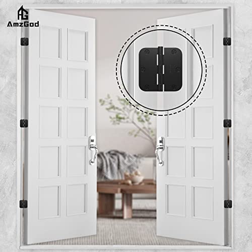 AmzGod Door Hinges Matte Black - 30 Pack Black Door Hinges 3.5 Inch Rounded Interior Door Hinge with 5/8" Radius Corners - Black Hinges for Doors 3 1/2 Inches Flat Iron Residential Door Hardware - Image 2