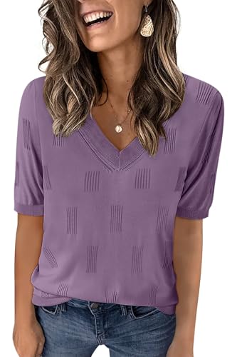 Image of Yincro Womens Short Sleeve Sweaters Fall Summer Tops V Neck Lightweight Knit Pullovers