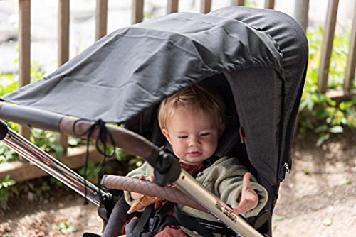 Zamboo Universal Sonnensegel DELUXE mit UV Schutz 50+ für Kinderwagen Babywanne - reißfester Baby Sonnenschutz mit Beschichtung und Rollo-Funktion - Melange Grau