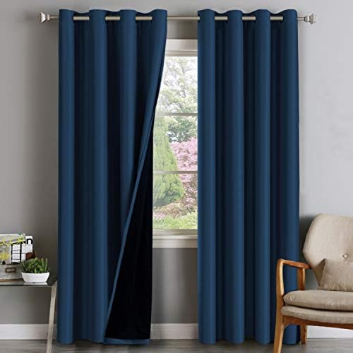 100% Blackout Curtains for Bedroom 84 Inches Long Thermal Insulated Lined Curtains for Living Room Double Layer Full Light Blocking Energy Saving Grommet Drapes Draperies, 2 Panels, Navy Blue