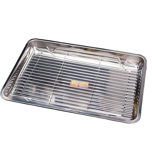 Sartenes de – Juego de bandejas resistentes de acero inoxidable con estante de refrigeración, ideal para galletas, carne, pan, pasteles, cocina, apartamento, apartamento, barbacoa, barbacoa