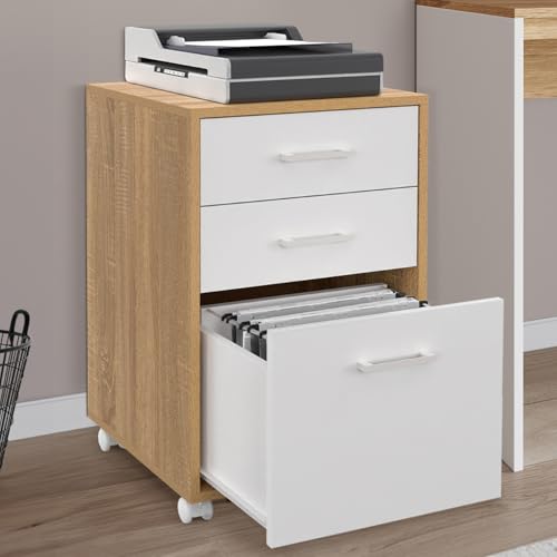 Caisson bureau Jon 3 tiroirs, étagère imprimante IDMarket