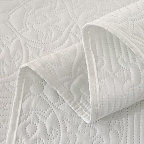 ENCOFT Quilted Bedspreads White for Bedroom Decor Reversible Quilted Bed Throw Bedspreads 220 x 240 CM Warm Blanket King Size with 2 Pillows Cases