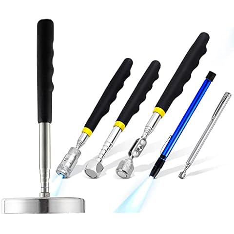 Rechabite 35 LBs Telescoping Magnetic Sweeper Bundle 5 Pieces Magnetic Pickup Tool Set, 1.5, 15 LB, 3.5 & 8 LBs with LED Lights, 10 LBs 360-Degree Swivel Stick Cover