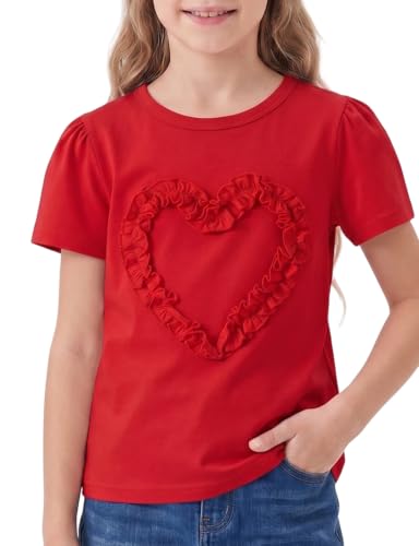 Image of Noomelfish Girls Ruffle Heart T-Shirts Cute Short Sleeve Tee Tops (3-12 Years)