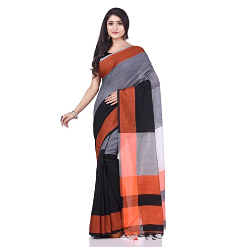 dB DESH BIDESH Women's Bengal Handloom Pure Cotton Saree Fancy Color Block Handloom Design With Blouse Piece, Multi 6.3 Mr Yellow Red