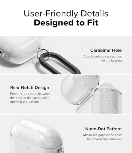 Image of Ringke Air Compatible with Airpods 4 Case Cover Sparkle Bling Transparent Soft Flexible Shockproof Anti-Scratch Slim Fit Protective Cover for Wireless Charging with Carabiner - Glitter Clear