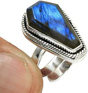 Labradorite Genuine Coffin Ring, Natural 925 Sterling Silver, Promise Ring, Blue Fire Ring, Wedding Ring For Couples, Husband Wife Gifts, Proposal Ring, Friendship Gifts, June Birthstone