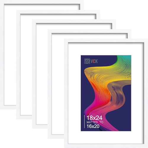 Image of VCK 18x24 Poster Frame 5 Pack, White Wood, 16x20 Mat, for Gallery Wall