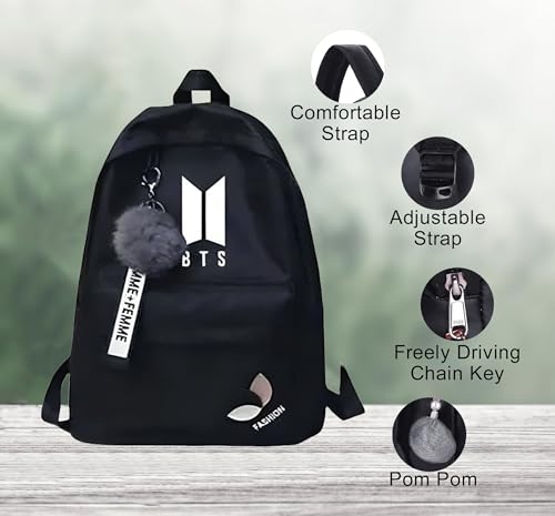 Image of BTS Backpack for Girls | K-Pop School Bag with Trendy Design & Keychain | Waterproof Lightweight Travel & College Women Backpacks for Teens | Shoulder Bags | Gift For Girls