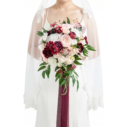 Ling's moment Burgundy Bridal Bouquet