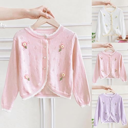 Girls Lace Trim Hollow Cardigan Sweaters Button Down Long Sleeve Cute Knit Toddler Kids Fall Winter Outerwear for 1-13 Years2