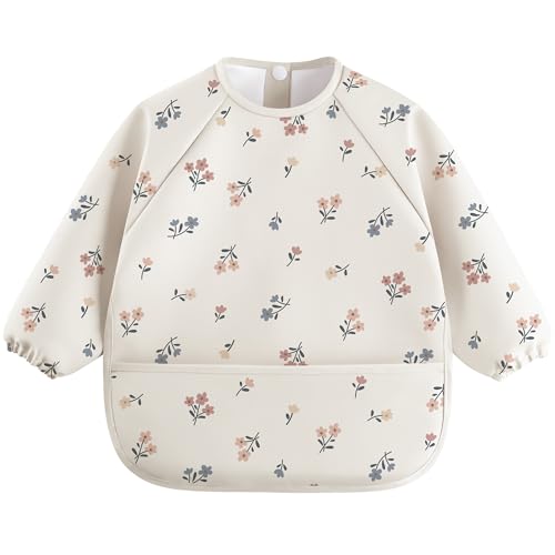 bearmoss Bavoir Manche Longues Bebe & BLW Bavette de Sevrage Avec Manches Longues,Matière Douce et Agréable à la Peau Impermeable Bavoir en PU Pour Bébés...
